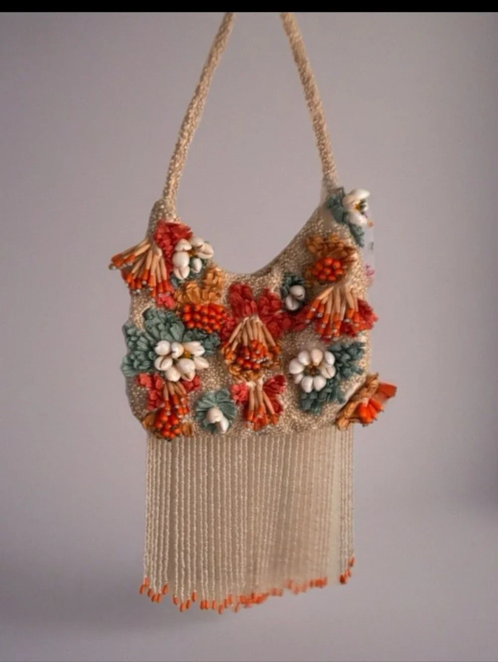NEW Viral Beaded Fringe Seashell 3D Multicolor Coastal Shoulder Bag - Picture 1 of 5